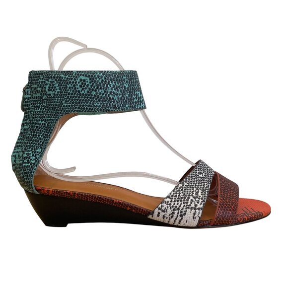 Rebecca Minkoff Multicolor Embossed Leather Back Zipper Wedge Sandals Size 8.5M - Picture 1 of 8